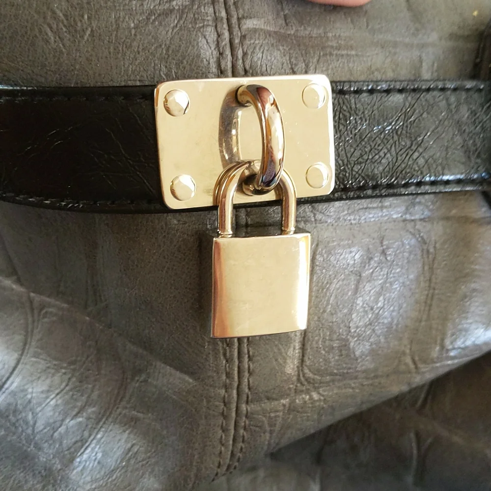 Maurices Faux Leather Silver Padlock Shoulder Handbag Gray